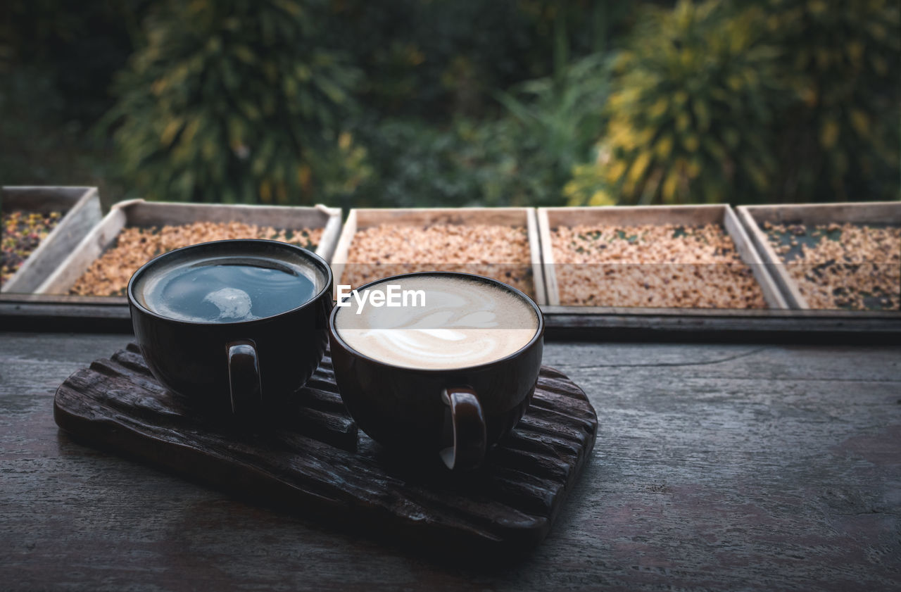 high angle view of coffee cup on table