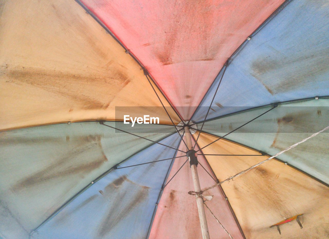 Low angle view of messy umbrella