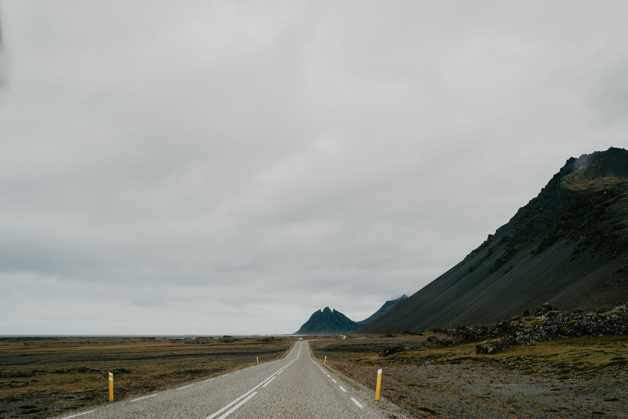 View on the road leading towards eystrahorn in iceland
