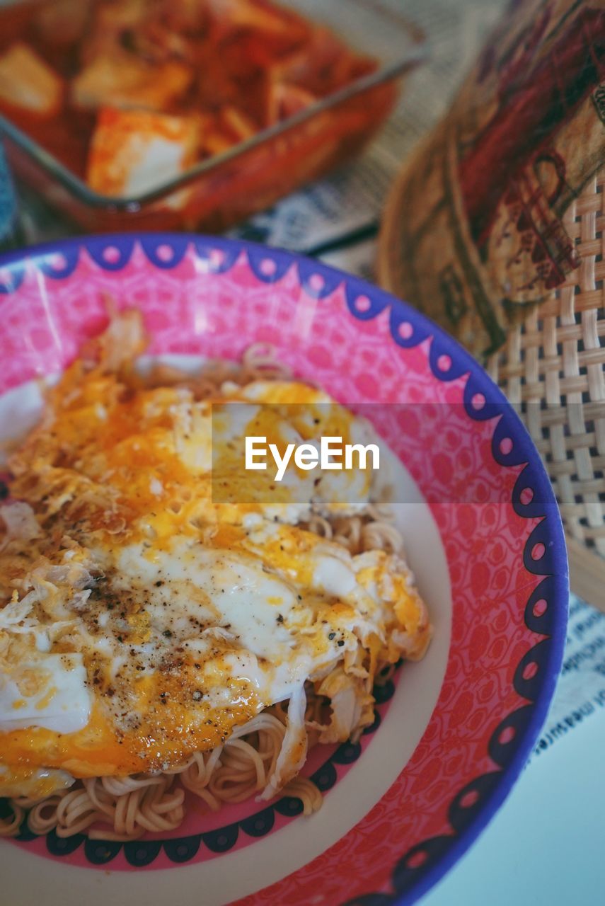 HIGH ANGLE VIEW OF BREAKFAST ON TABLE