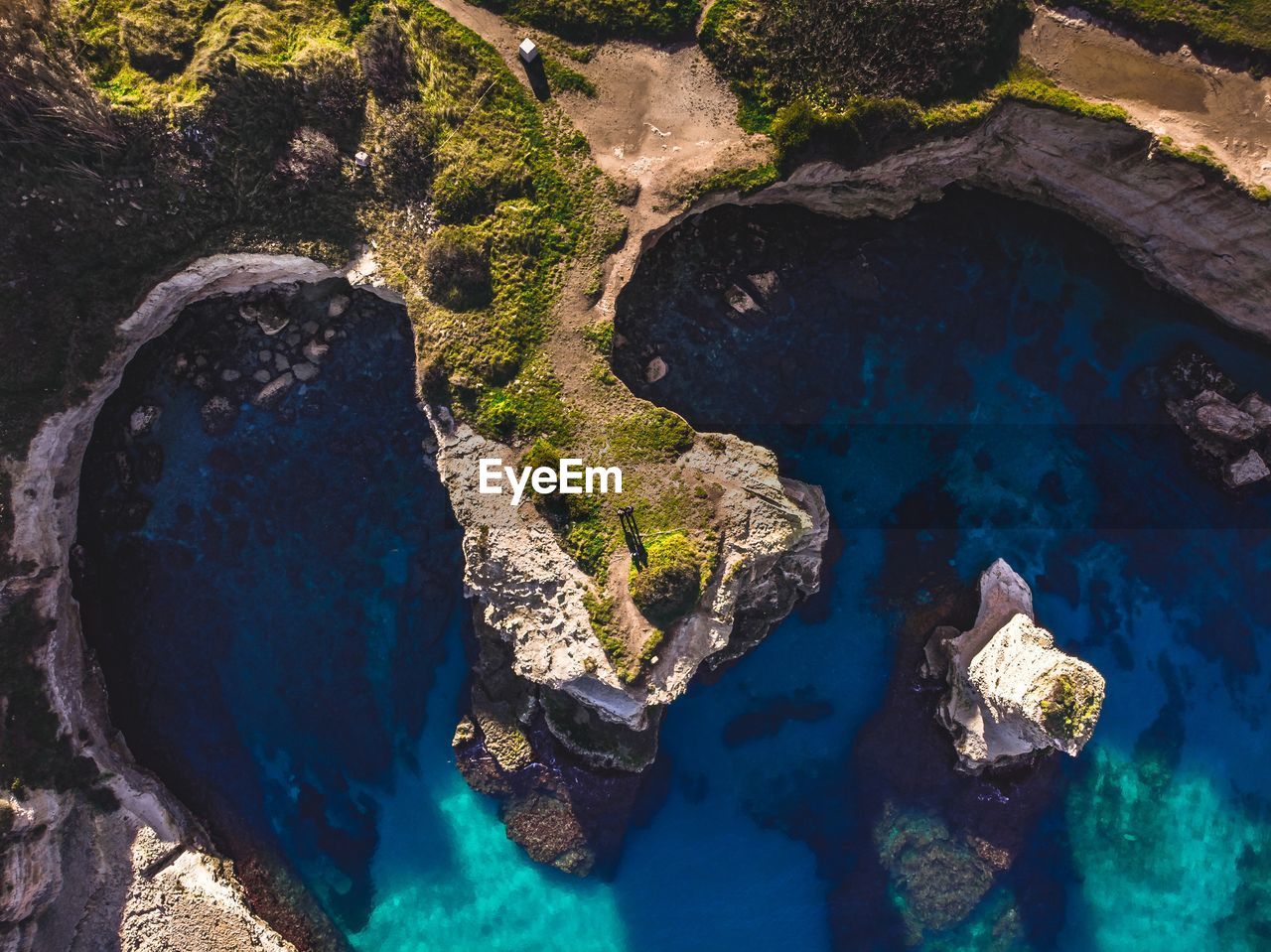 High angle view of sant'andrea coastline in salento