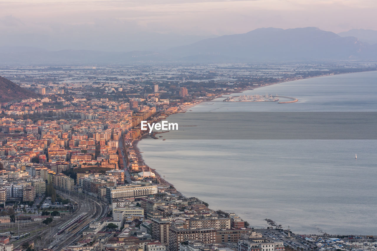 Aerial photo. salerno city. amalfi coast. italy