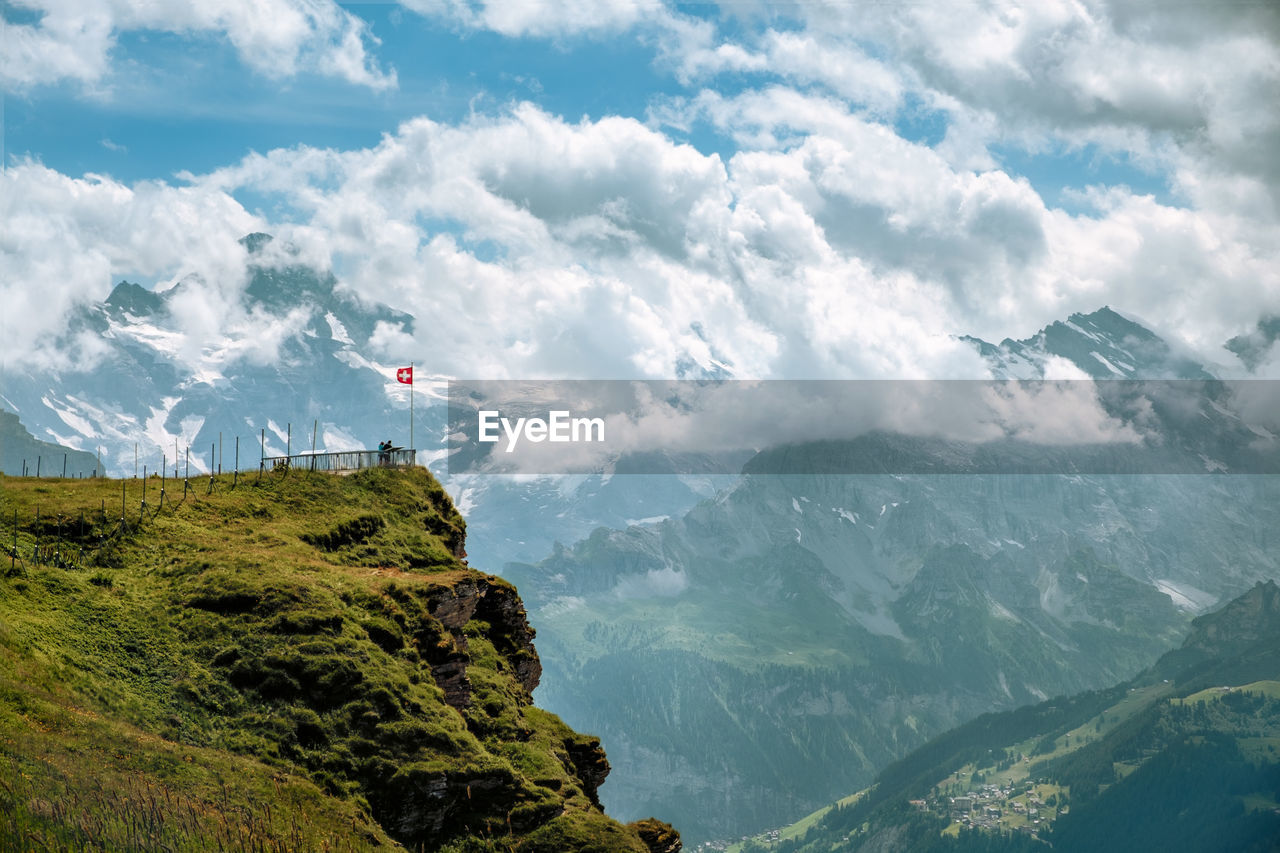 SCENIC VIEW OF MOUNTAINS AGAINST CLOUDY SKY