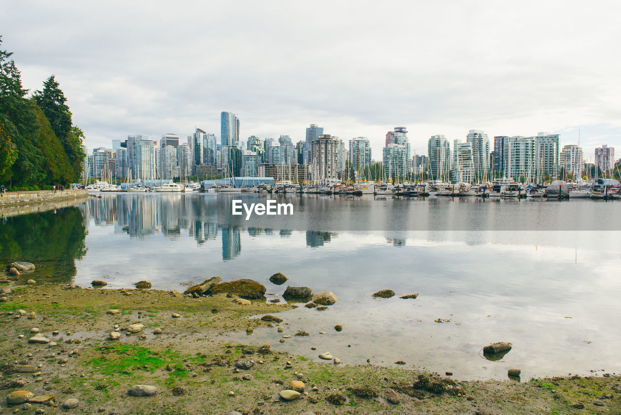 Scenic view of river and buildings against sky