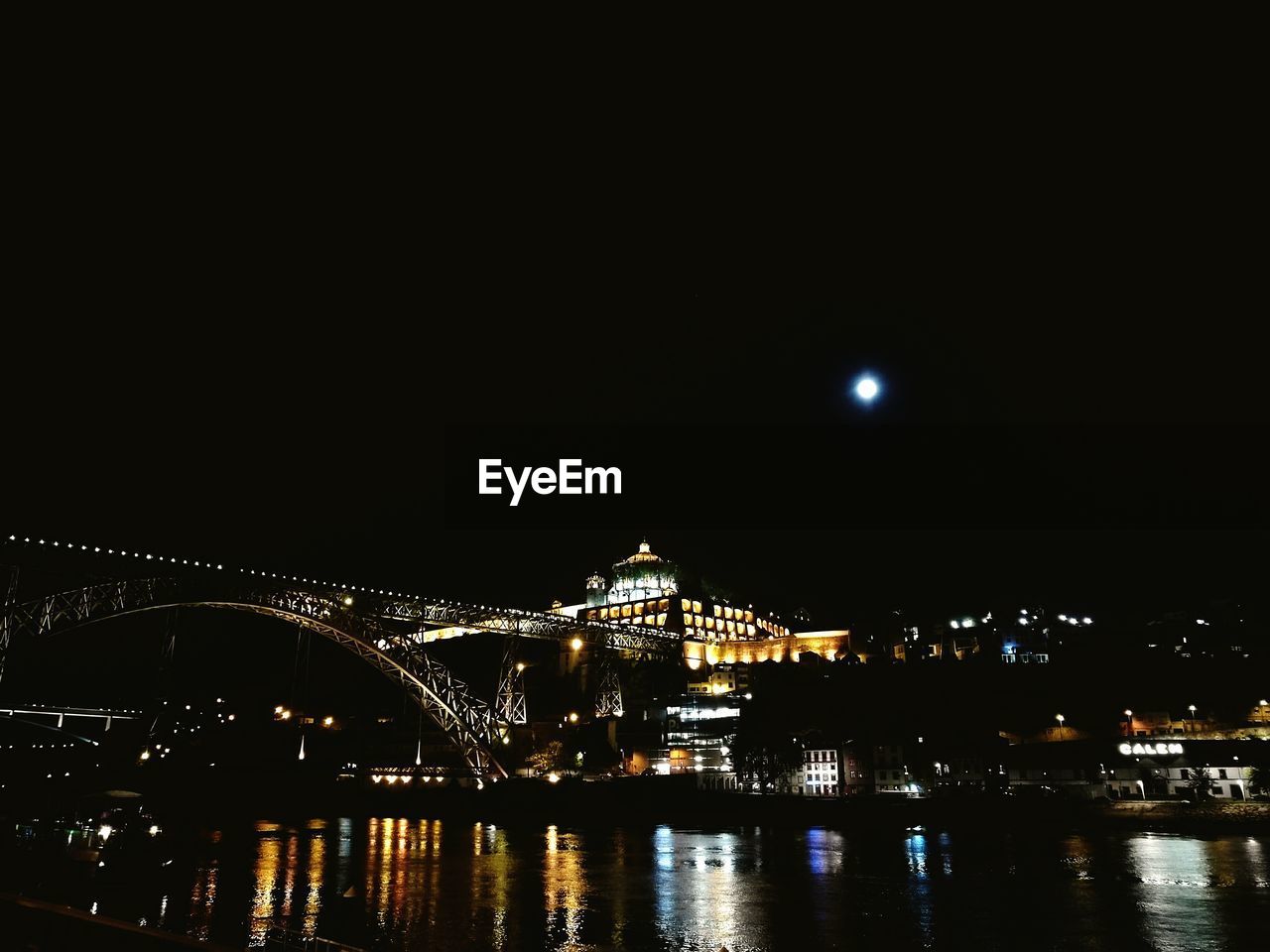 Bridge over river at night