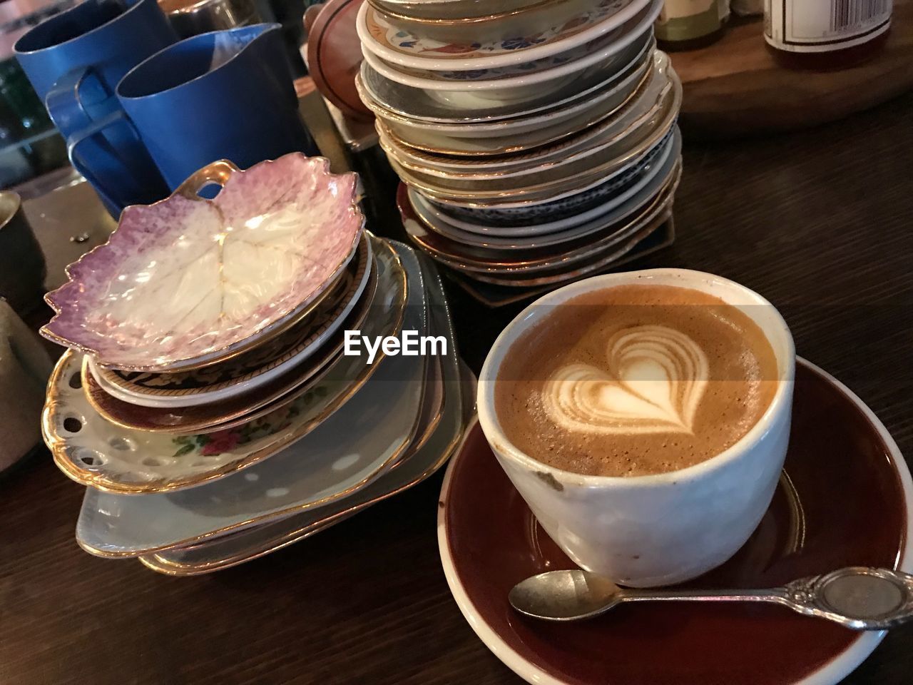 High angle view of coffee on table