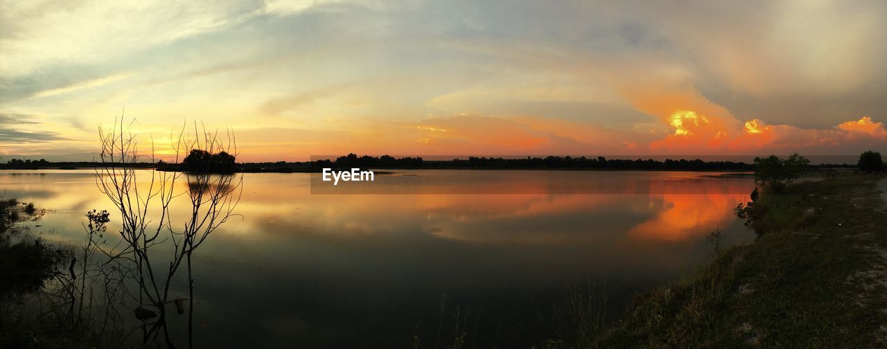 Scenic view of lake during sunset