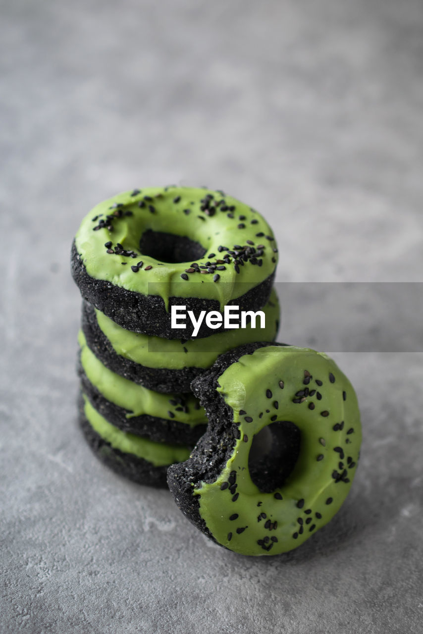 Close-up of donuts on table