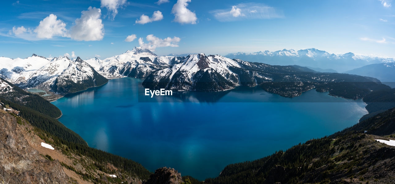 Panoramic view of snowcapped mountains against sky