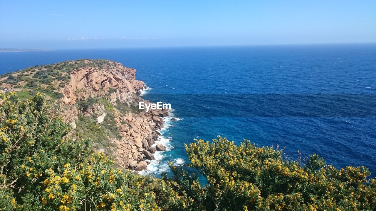 High angle view of sea against clear sky