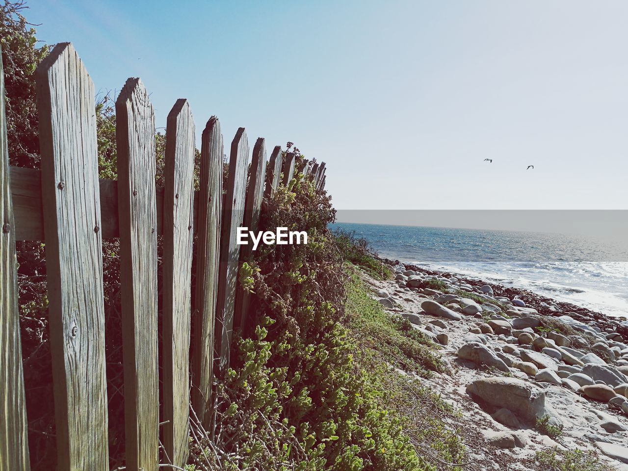 Panoramic shot of sea against clear sky