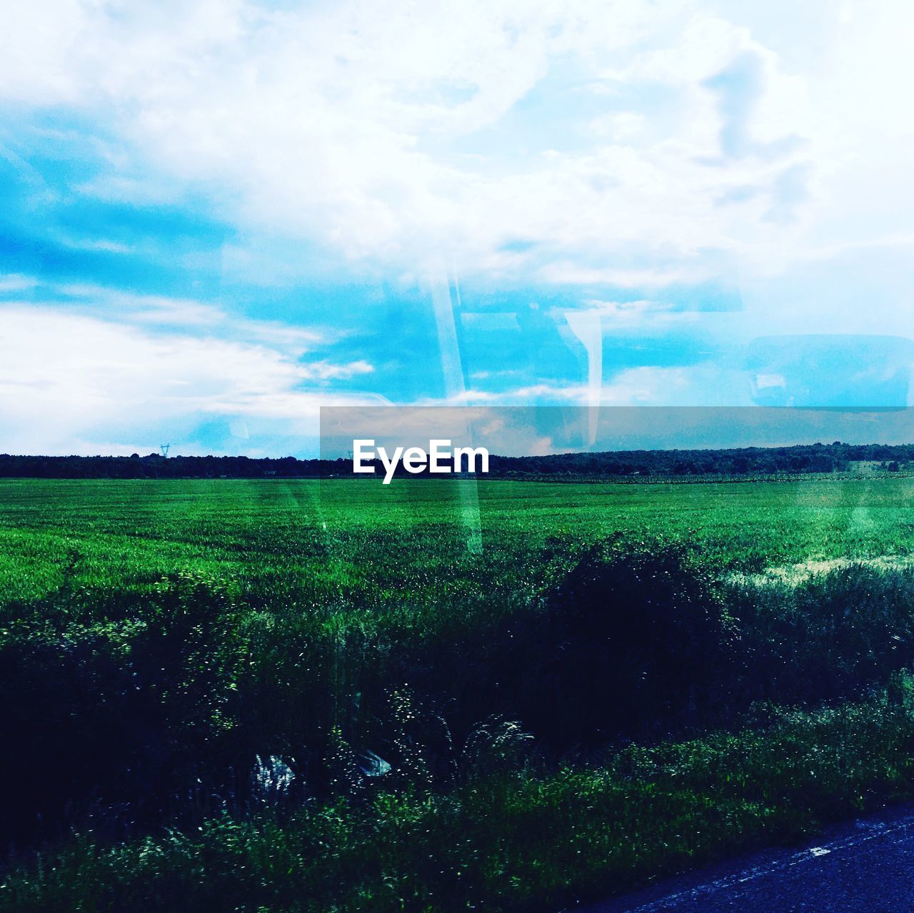 Scenic view of grassy field against cloudy sky