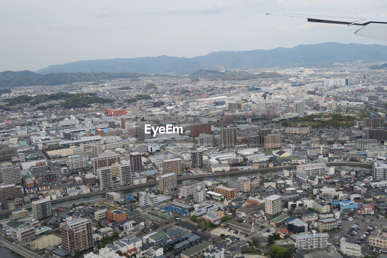 High angle view of buildings in city