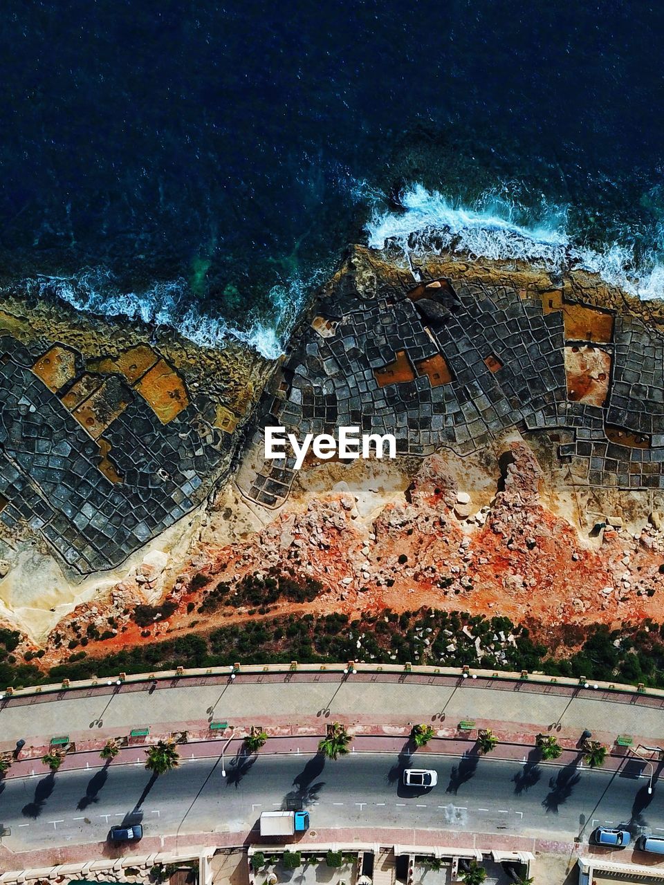 Aerial view of road and sea