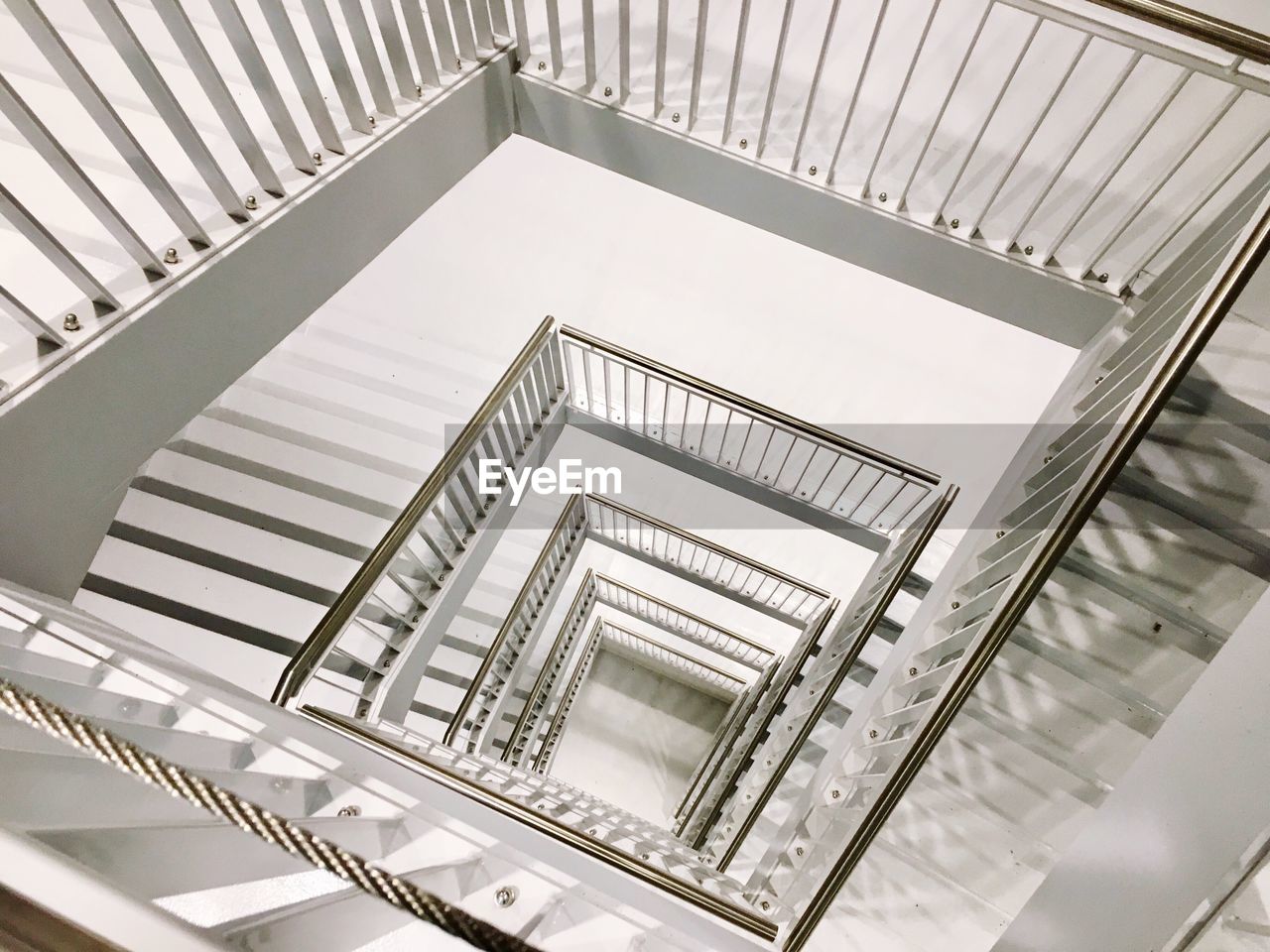 High angle view of spiral staircase in building