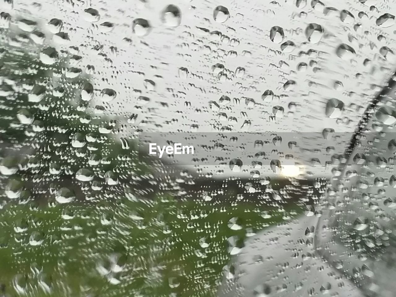 Close-up of waterdrops on glass against blurred background