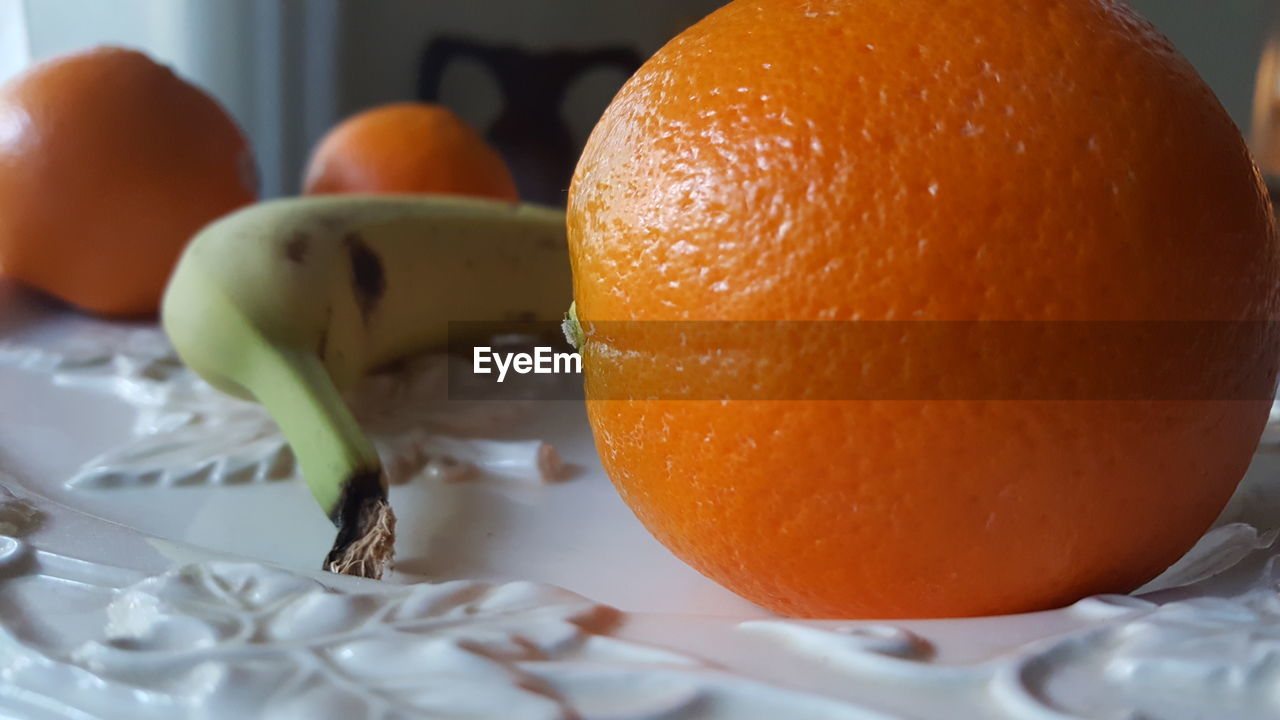 CLOSE-UP OF ORANGE IN PLATE