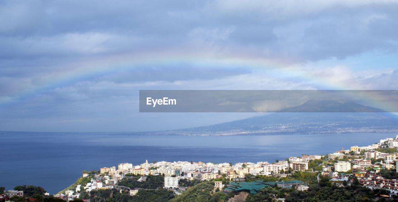 High angle view of vesuvius by sea against sky