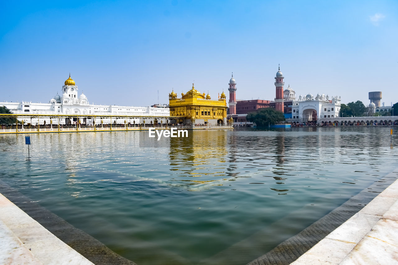 Beautiful view of golden temple - harmandir sahib in amritsar, punjab, india, famous indian sikh