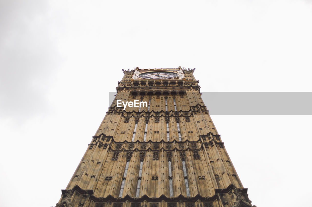 Low angle view of big ben against clear sky in city