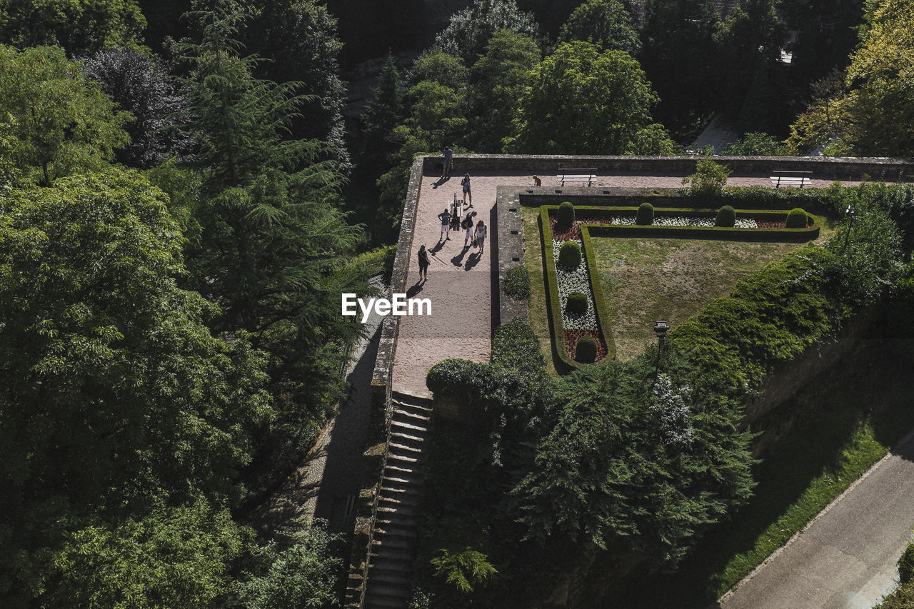 High angle view of people on footpath in park