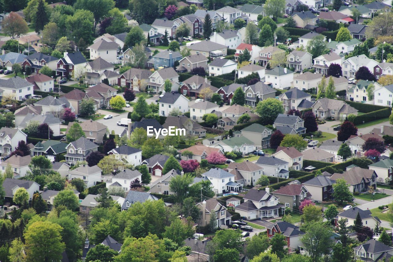 High angle view of buildings in town