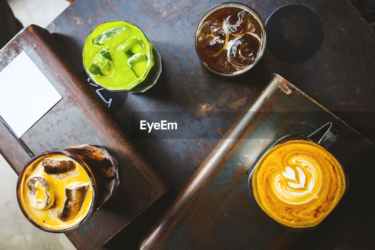 High angle view of coffee on table