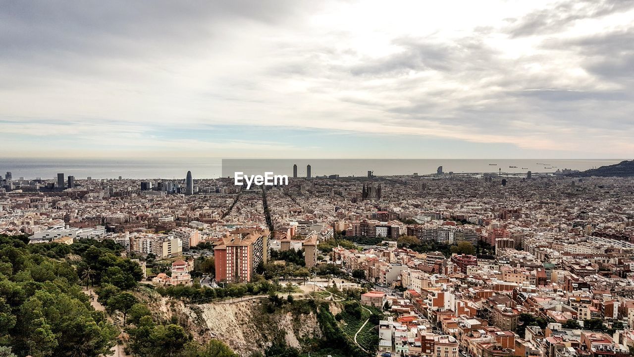 High angle shot of townscape against sky