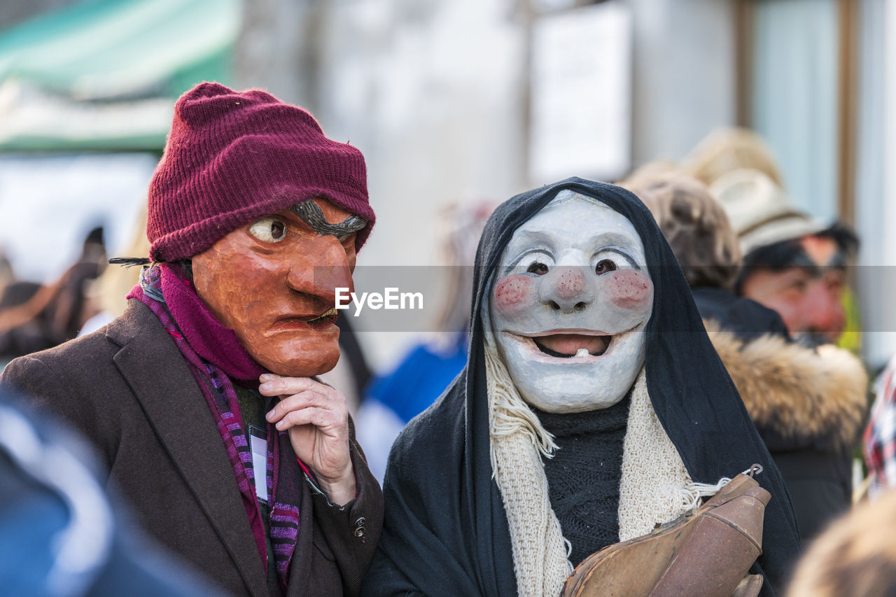 Carnival in carnia. sauris, masks of the religious and pagan tradition. italy