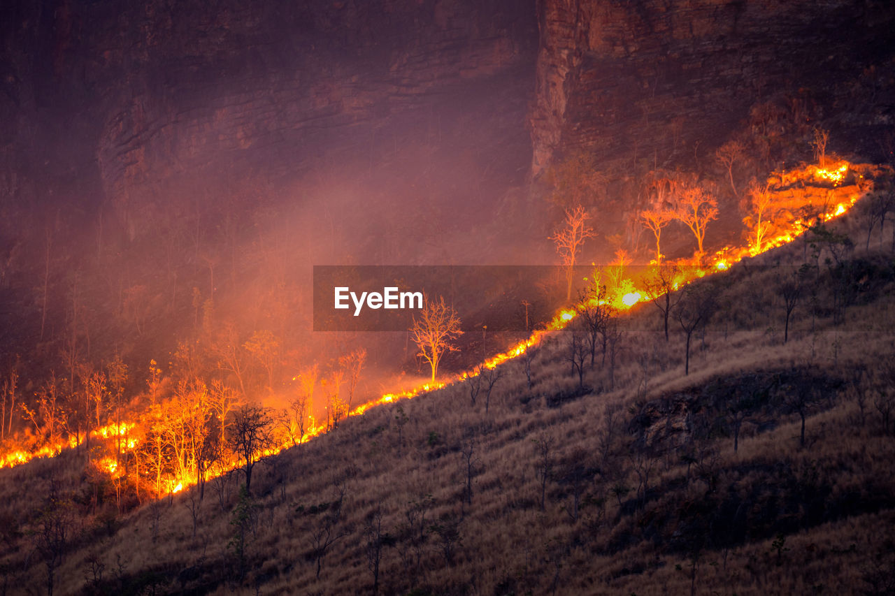 HIGH ANGLE VIEW OF FIRE ON MOUNTAIN