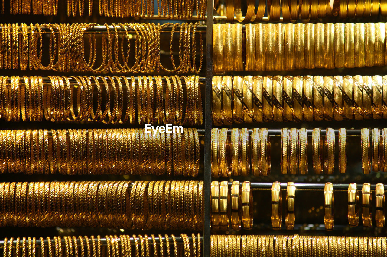 Full frame shot of gold bracelet