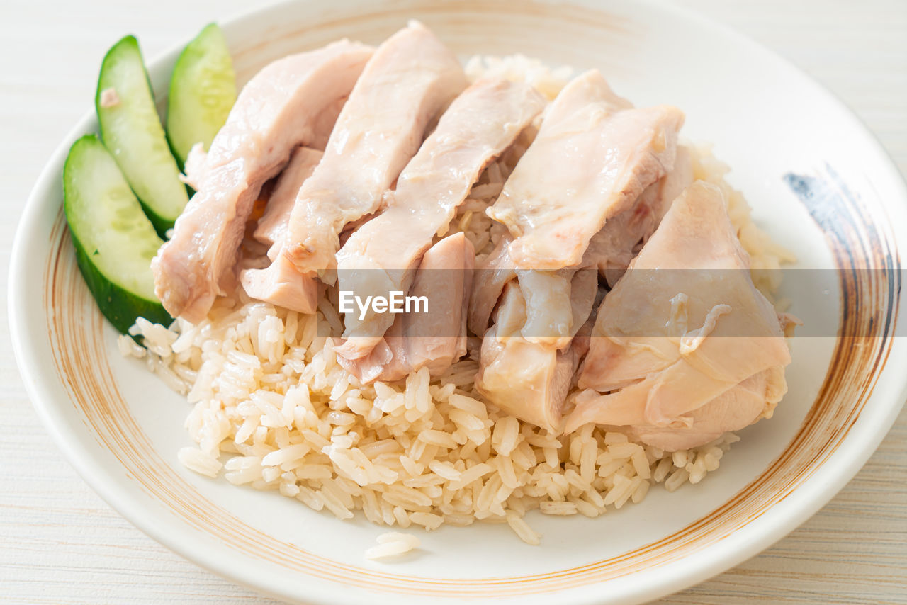 HIGH ANGLE VIEW OF MEAL SERVED IN PLATE