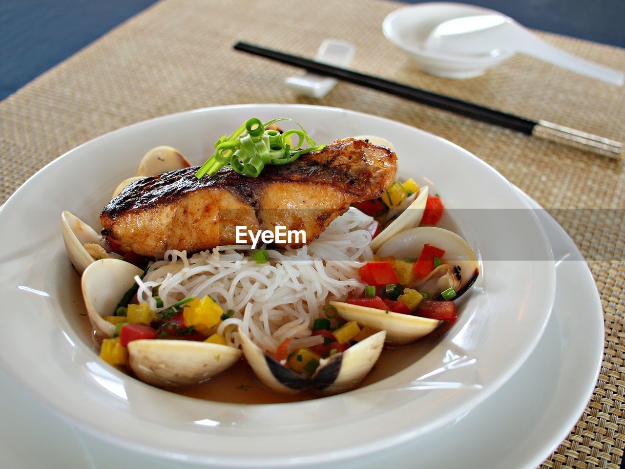 Close-up of food served in plate on table