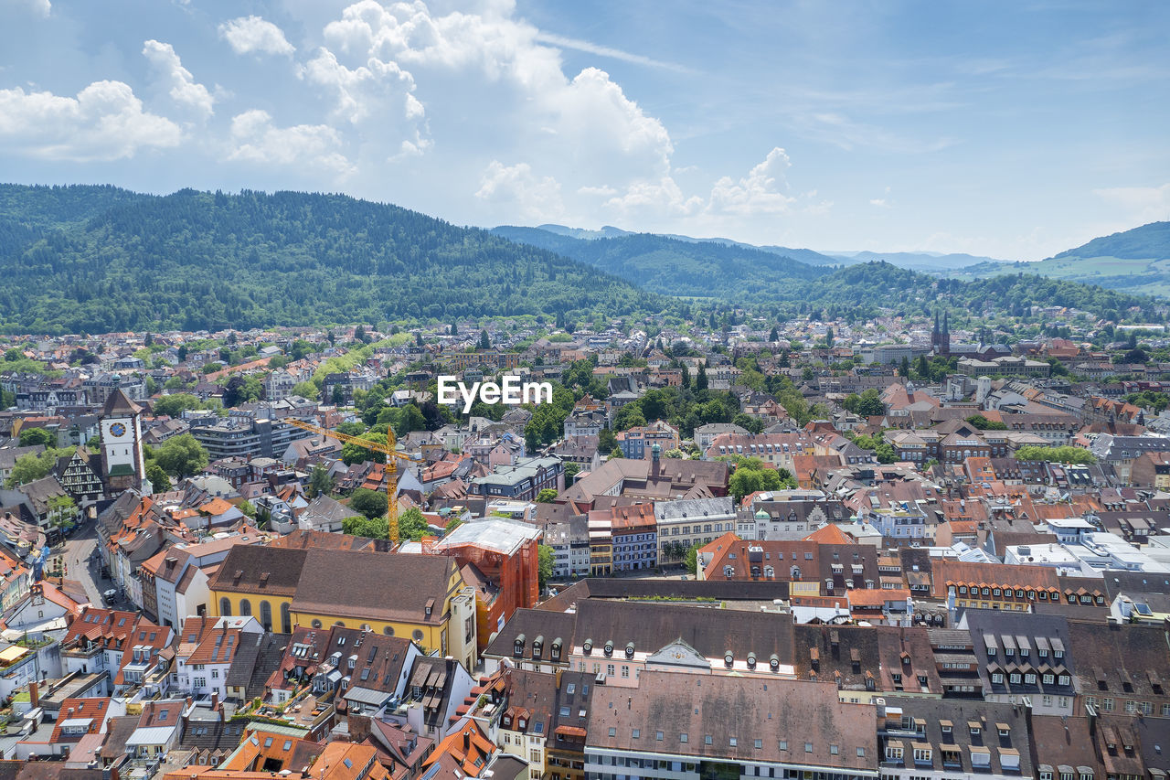 High angle view of townscape against sky