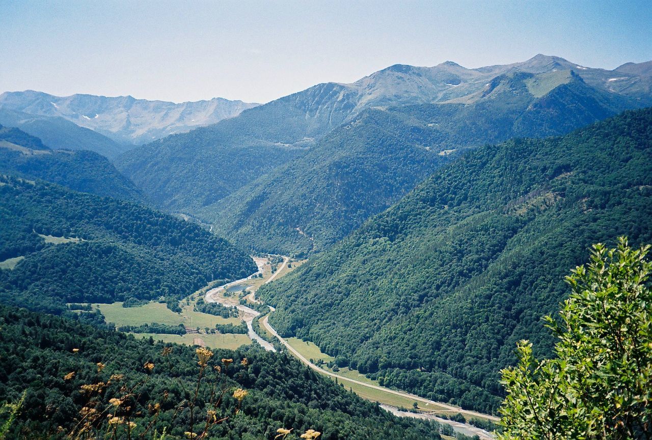 High angle view of mountains against sky