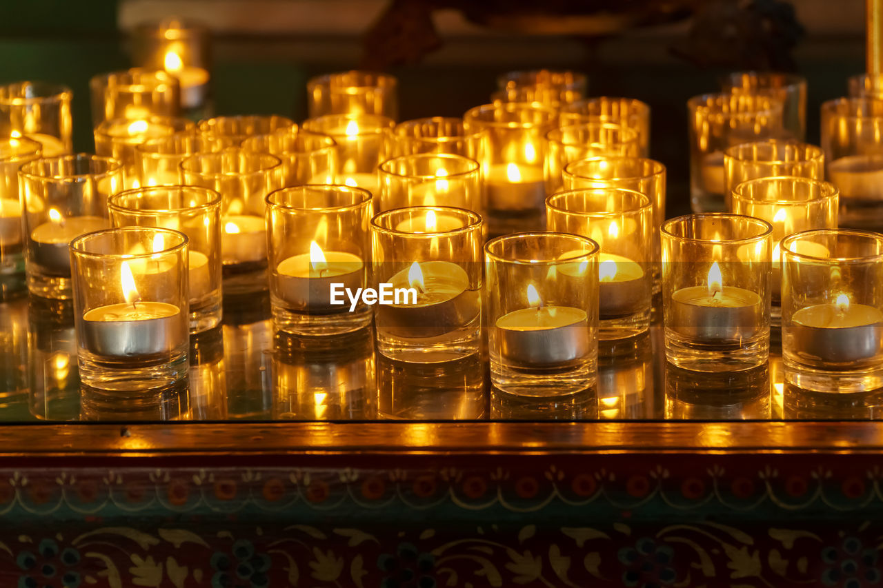 Candle and oil lamps lit during diwali celebration