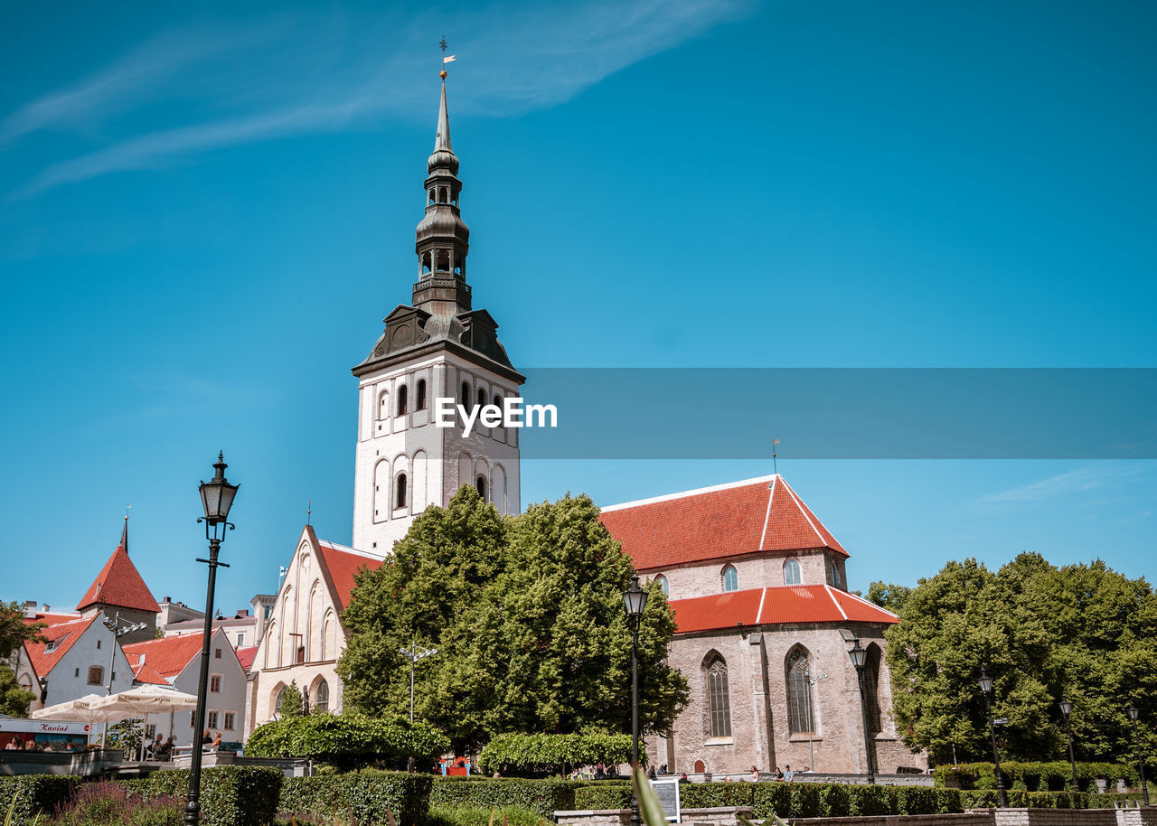 Tallin old town, low angle view of church against sky