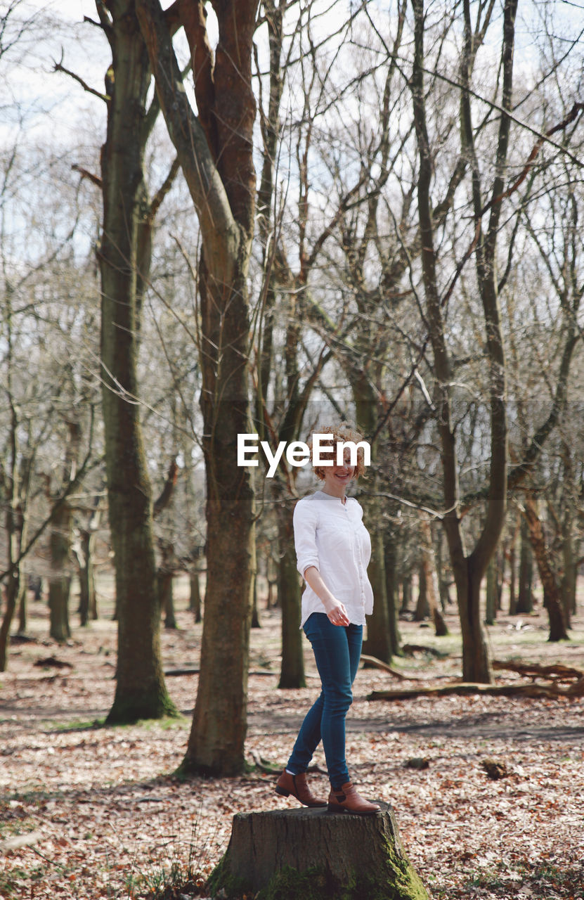 Rear view of people walking in forest