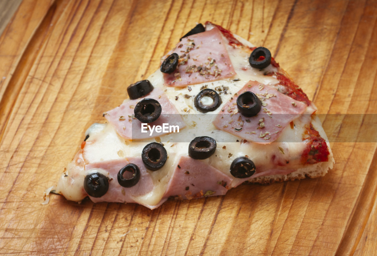 High angle view of pizza on table