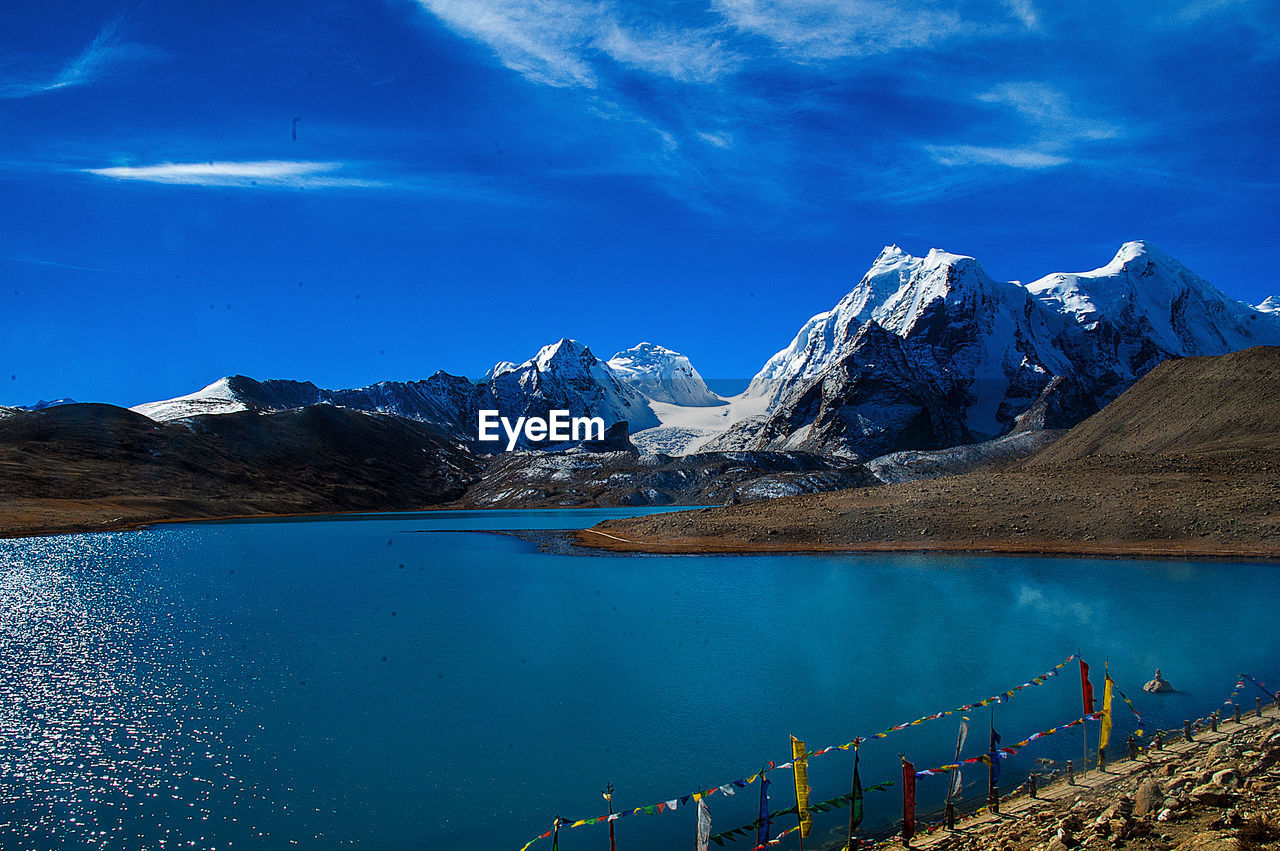 SCENIC VIEW OF LAKE AND SNOWCAPPED MOUNTAINS AGAINST SKY