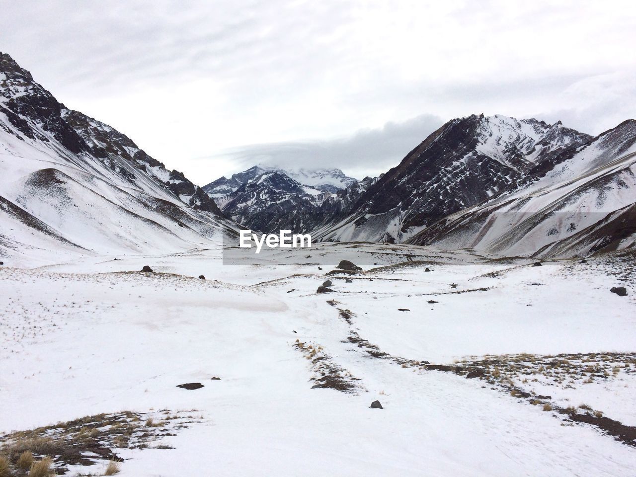 Scenic view of snowcapped mountains against sky