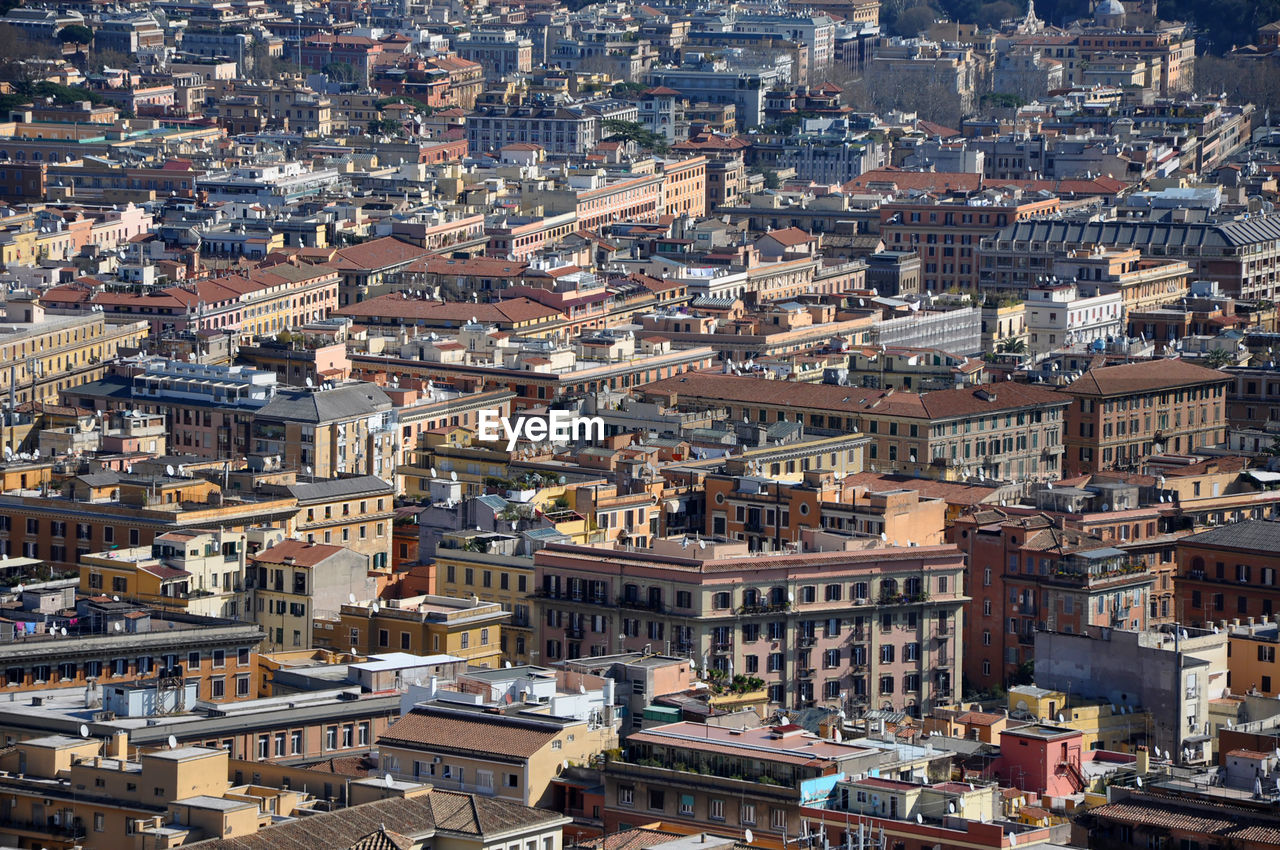Aerial view of the city of rome, italy. drone shot of roma, above view of the buildings
