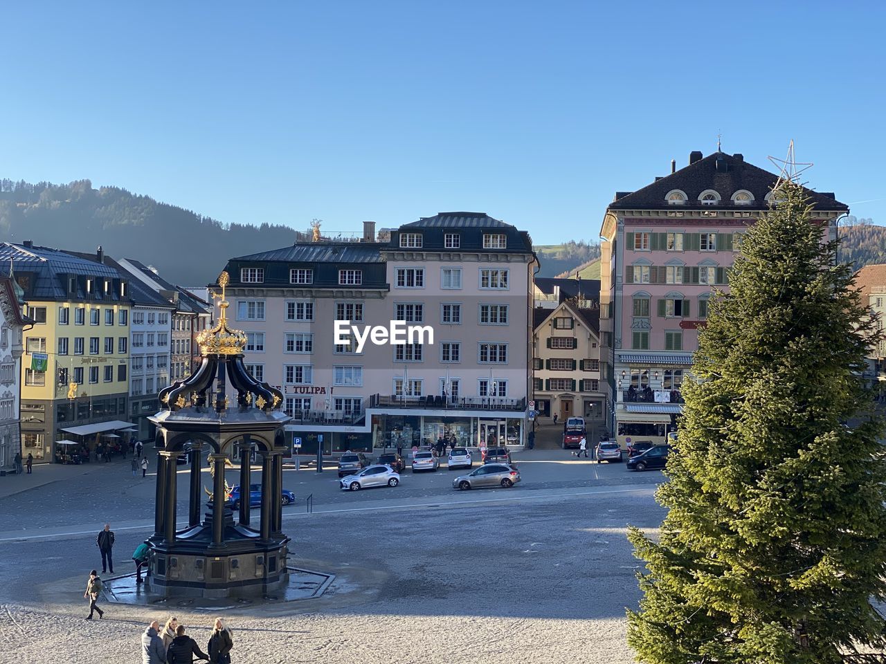 BUILDINGS AGAINST CLEAR SKY