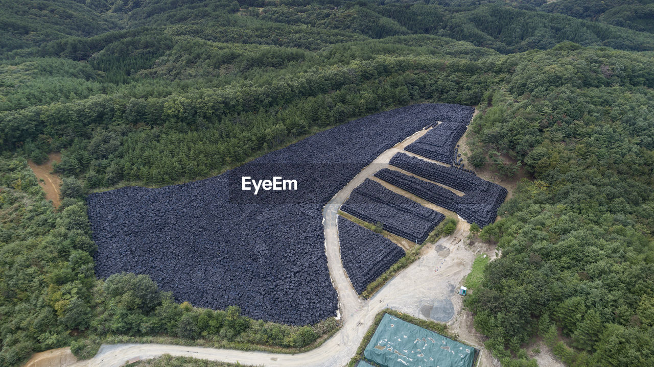 High angle view of nuclear waste storage after fukushima disaster