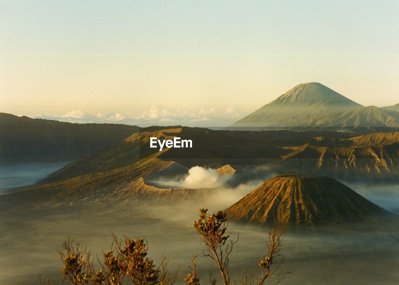 Idyllic view of volcanic mt bromo against sky