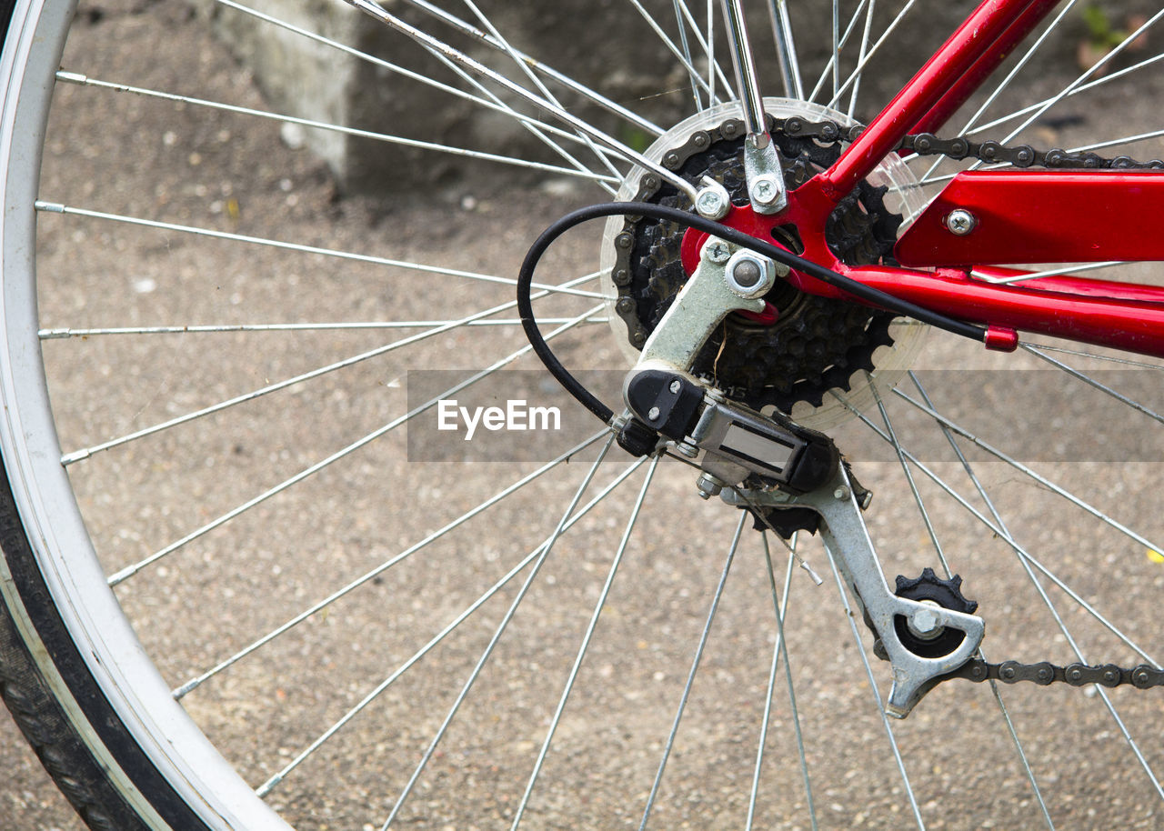 Close-up of bicycle gears on wheel