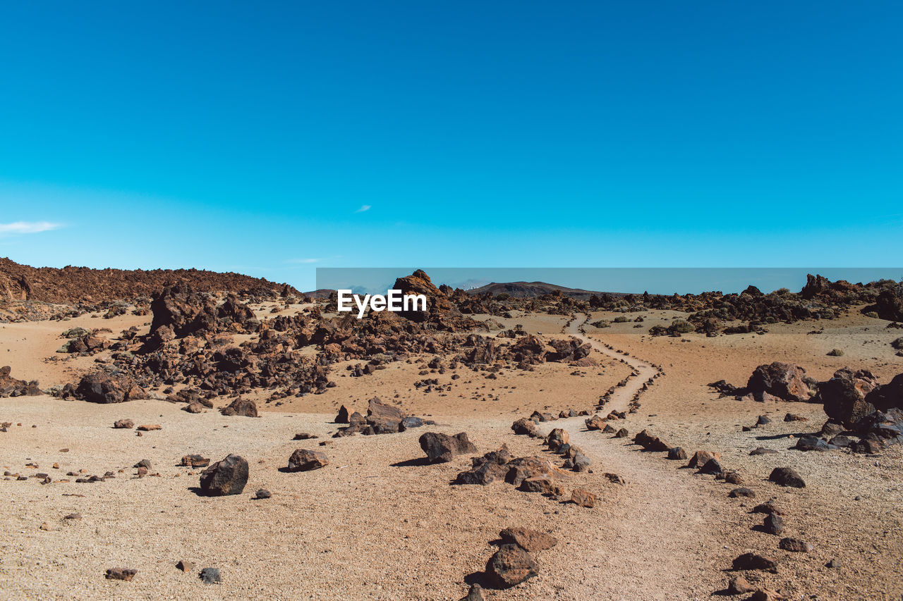 Scenic view of landscape against clear blue sky