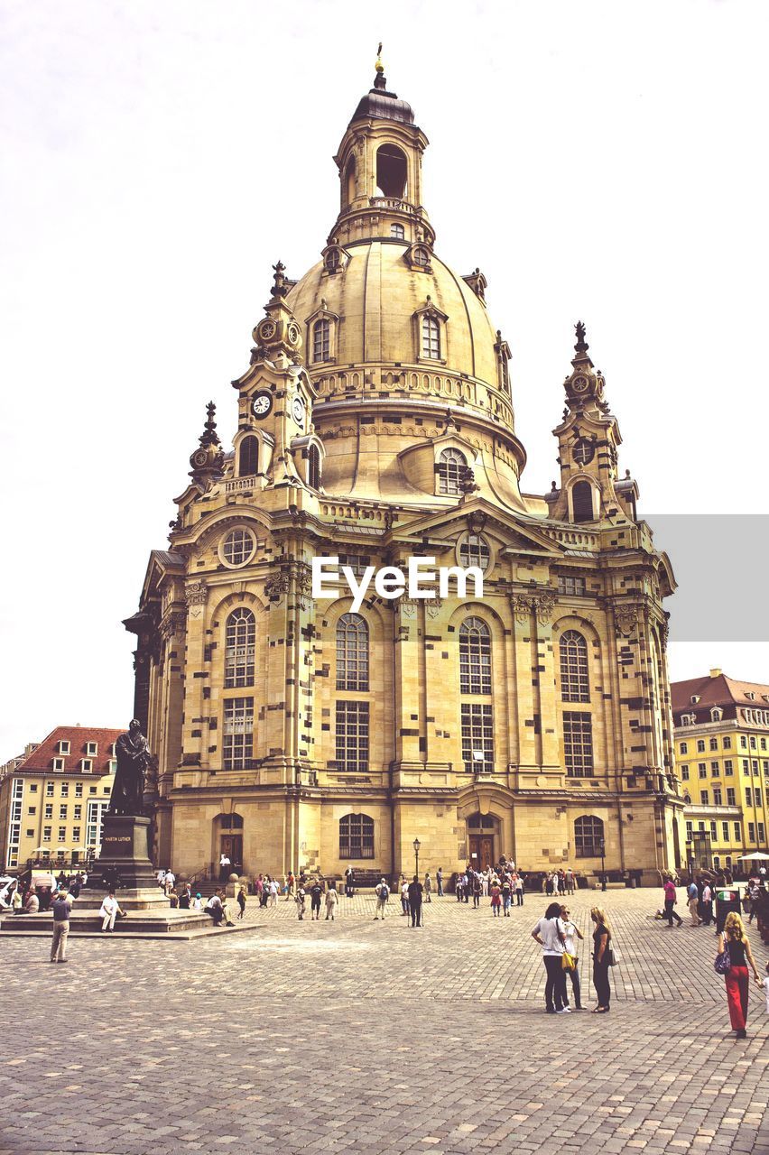 Low angle view of dresden frauenkirche church against clear sky
