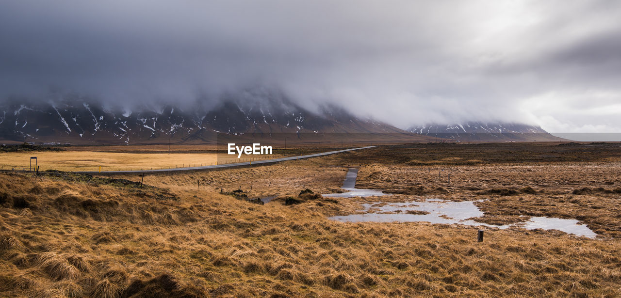 Scenic view of field against sky during winter