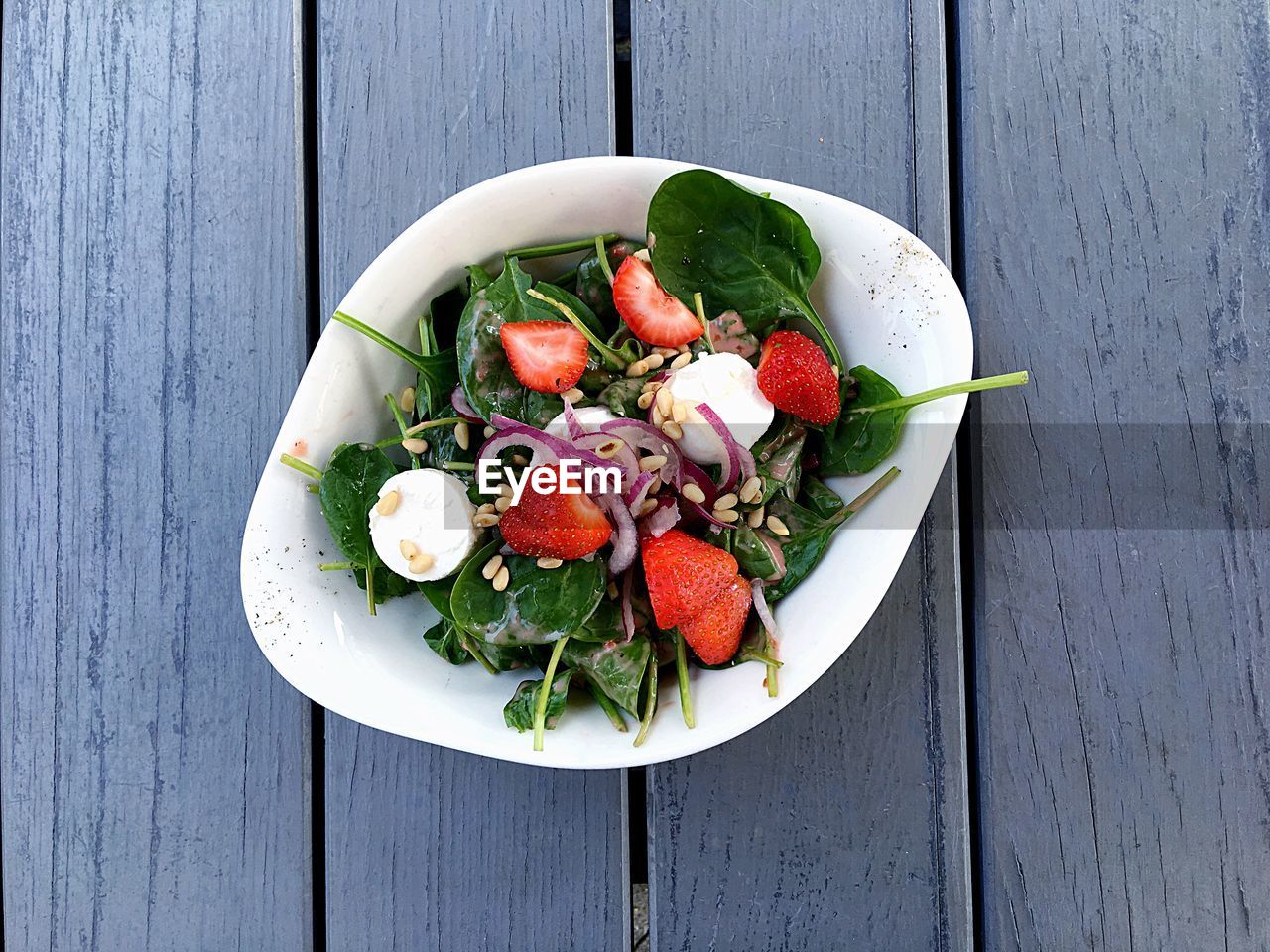 High angle view of salad in bowl